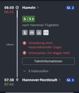 Screenshot aus der Bahnapp wegen einer Verzögerung