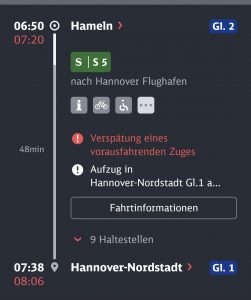 Screenshot aus der Bahnapp wegen einer Verzögerung