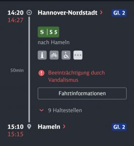 Screenshot aus der Bahnapp wegen einer Verzögerung