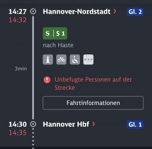 Screenshot aus der Bahnapp wegen einer Verzögerung