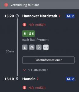 Screenshot aus der Bahnapp wegen einer Verzögerung