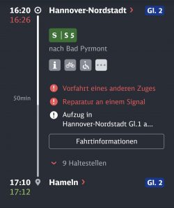 Screenshot aus der Bahnapp wegen einer Verzögerung