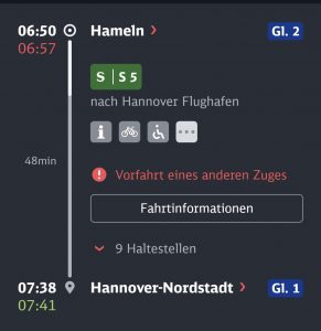 Screenshot aus der Bahnapp wegen einer Verzögerung