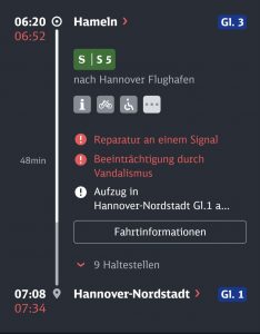 Screenshot aus der Bahnapp wegen einer Verzögerung