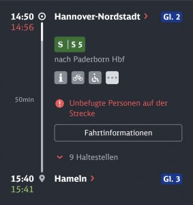 Screenshot aus der Bahnapp wegen einer Verzögerung