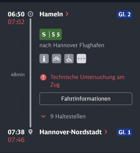Screenshot aus der Bahnapp wegen einer Verzögerung