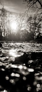 Spiegelung der Sonne im Eis