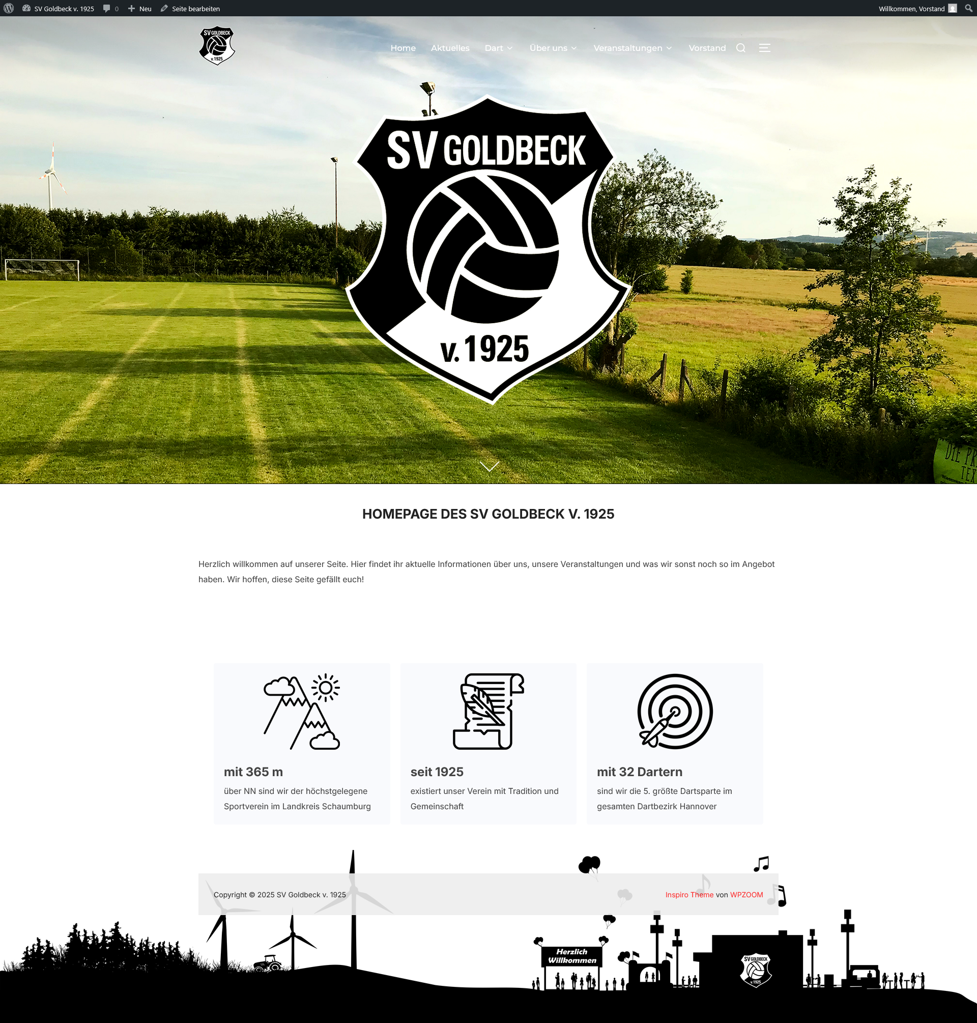 Screenshot der WordPress Homepage vom Sportverein Goldbeck als Beispiel für mein Portfolio
