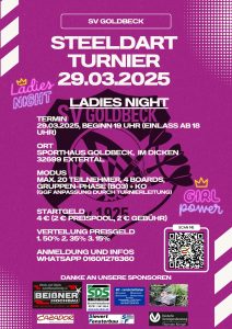 Flyer für die Ladies Night, ein Dartturner des Sportvereins als Beispiel für mein Portfolio