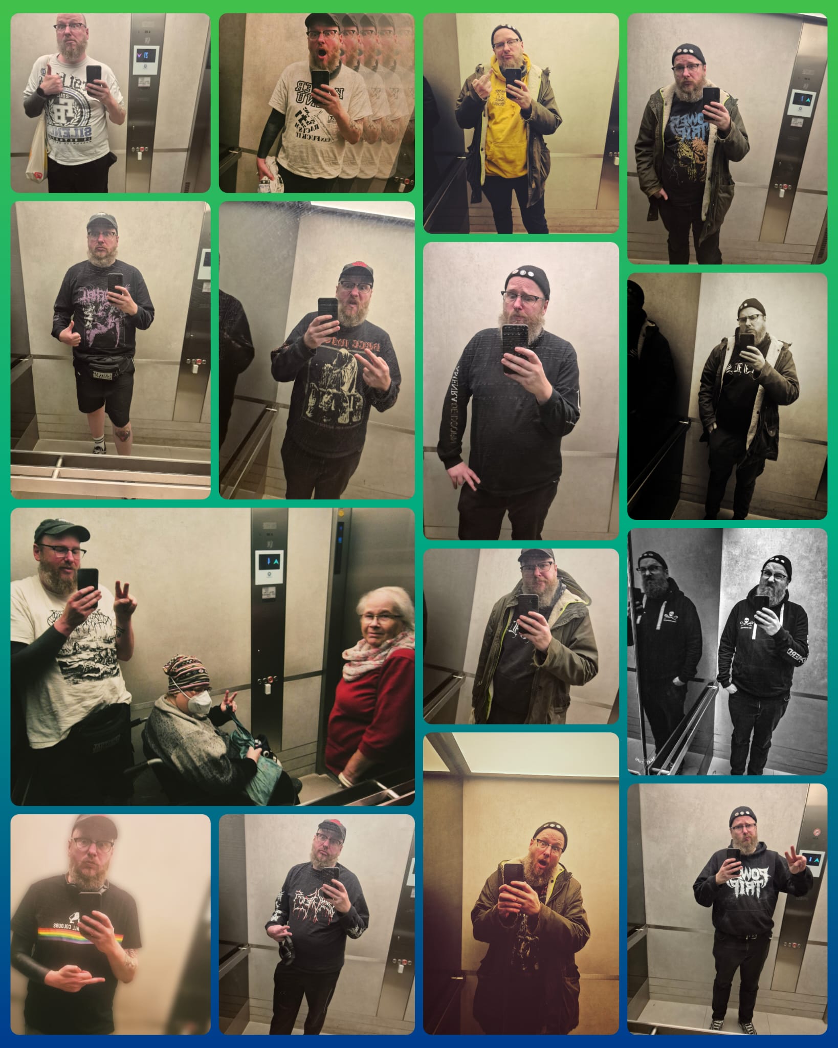 Collage mit diversen Aufzugs-Selfies