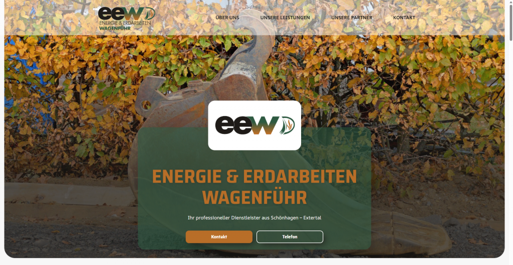 Screenshot der Internetseite von EEW Energie & Erdarbeiten Wagenführ